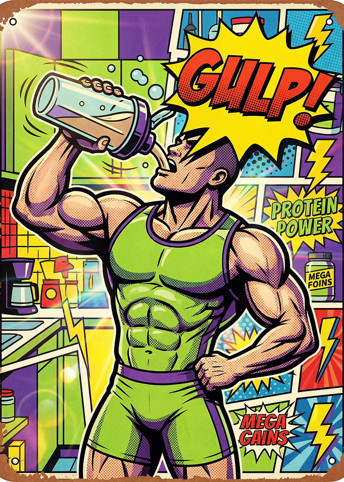 Bodybuilder drinking protein shake