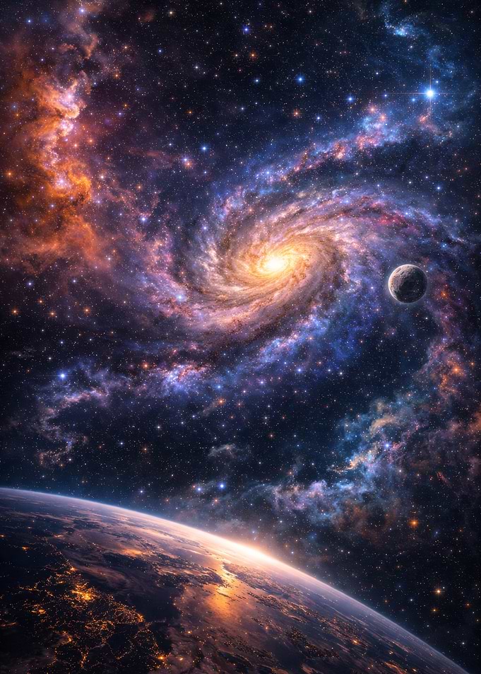 Earth and Spiral Galaxy