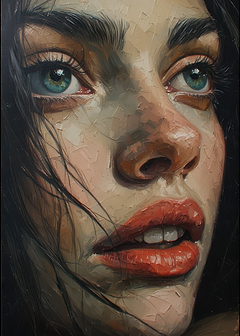 Stunning portrait of young woman with blue eyes and red lips