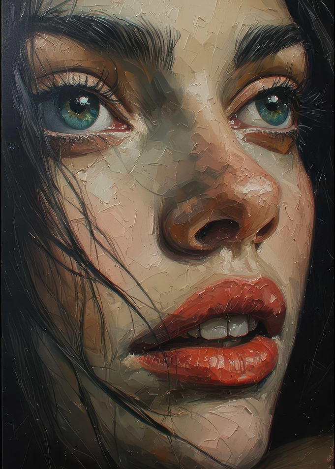 Stunning portrait of young woman with blue eyes and red lips