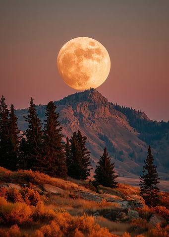 Full Moon Over Mountain Landscape