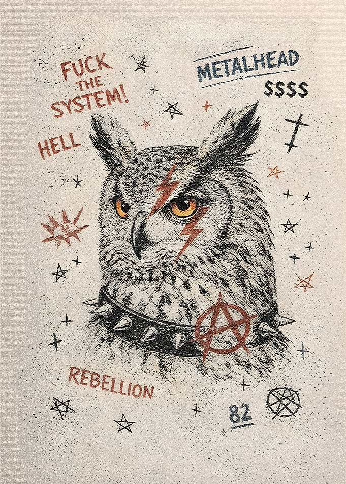 Punk Owl with Lightning Bolt