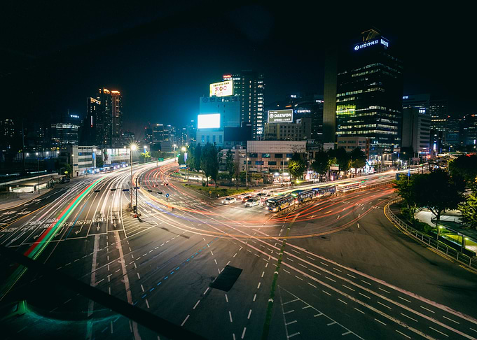 Nighttime Seoul Cityscape with Light Trails