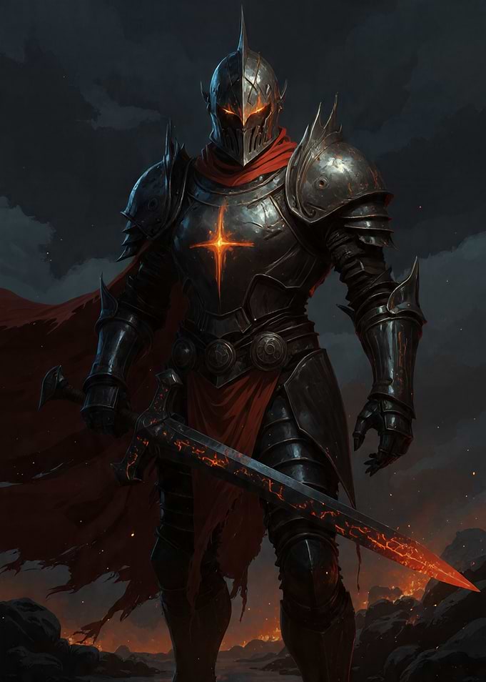 Fiery Knight with Glowing Sword