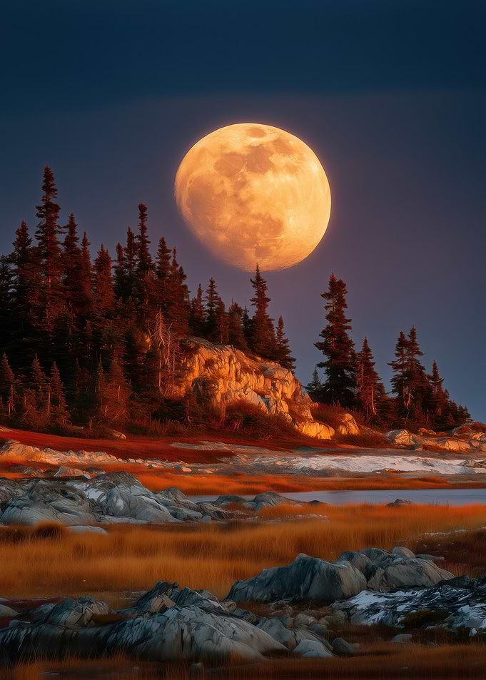 Full Moon Over Rocky Coastline