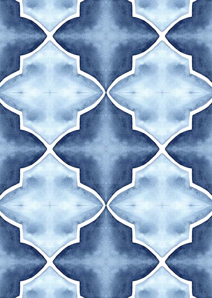 Blue Watercolor Portuguese Tile Pattern