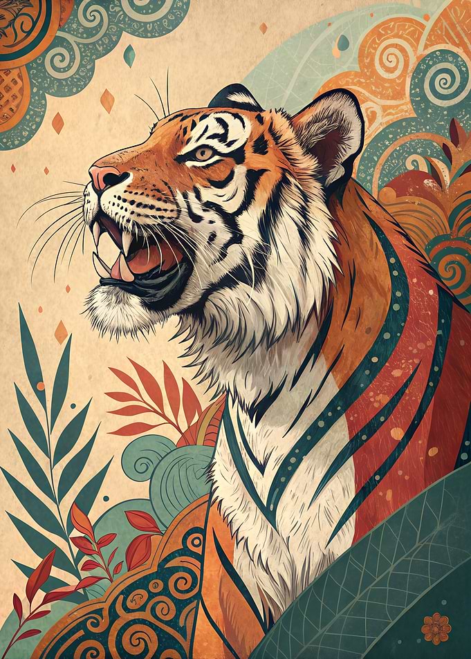 Retro Roaring Tiger