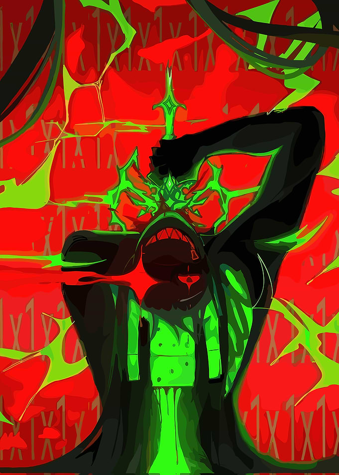 Dark Figure with Glowing Green Sword