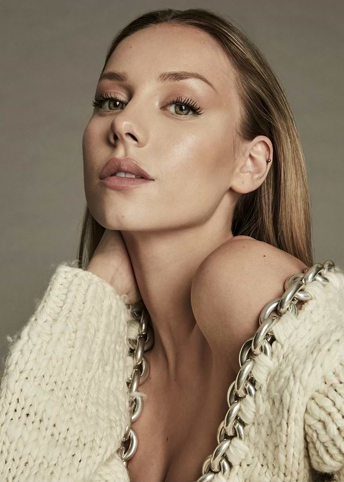 ester exposito in Cream Sweater with Chain Detail