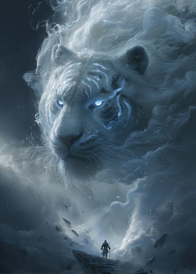 Majestic White Tiger Spirit in the Clouds