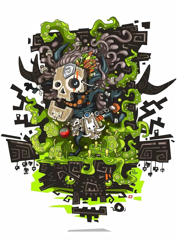 Tribal Skull Warrior with Tentacles