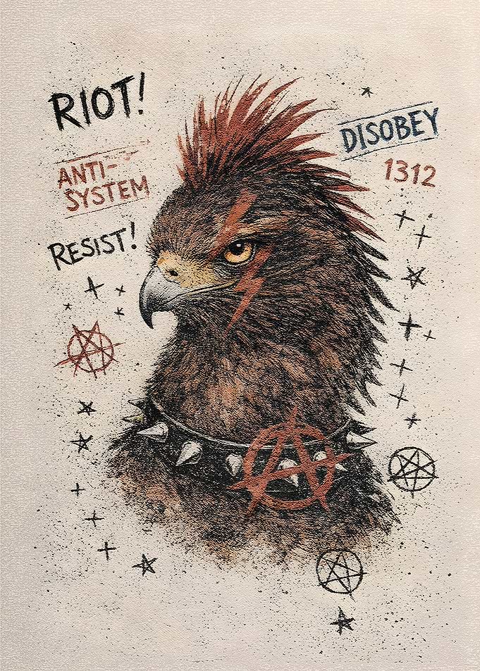 Punk Golden Eagle with Anarchy Symbols