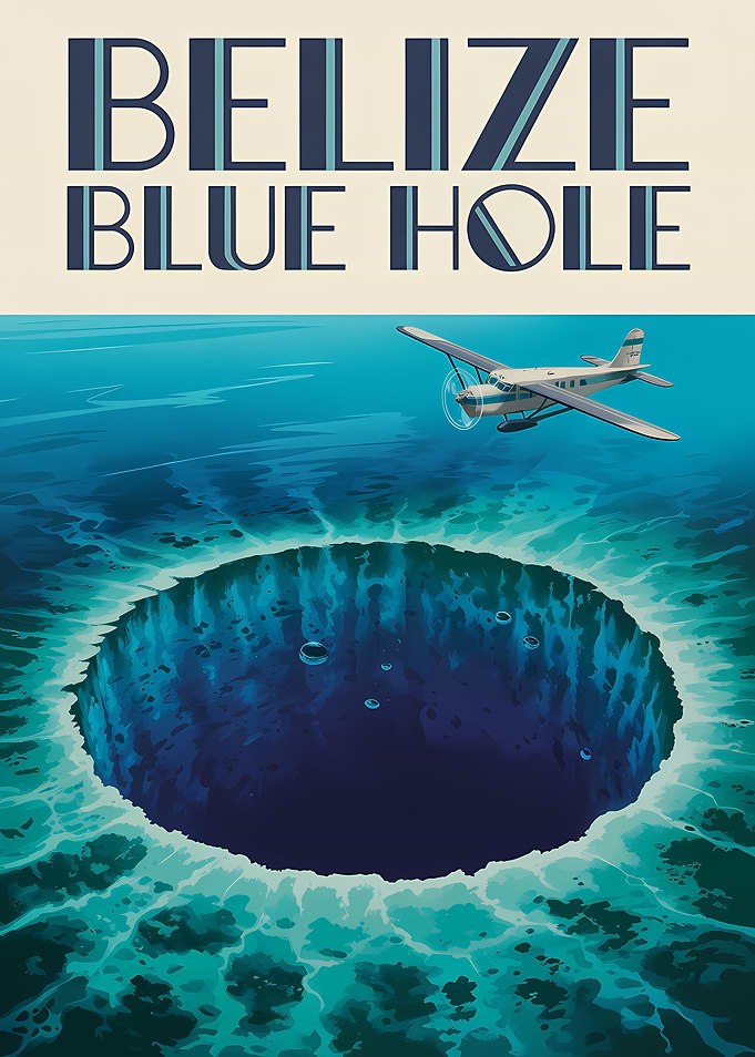 Belize Blue Hole Vintage Poster
