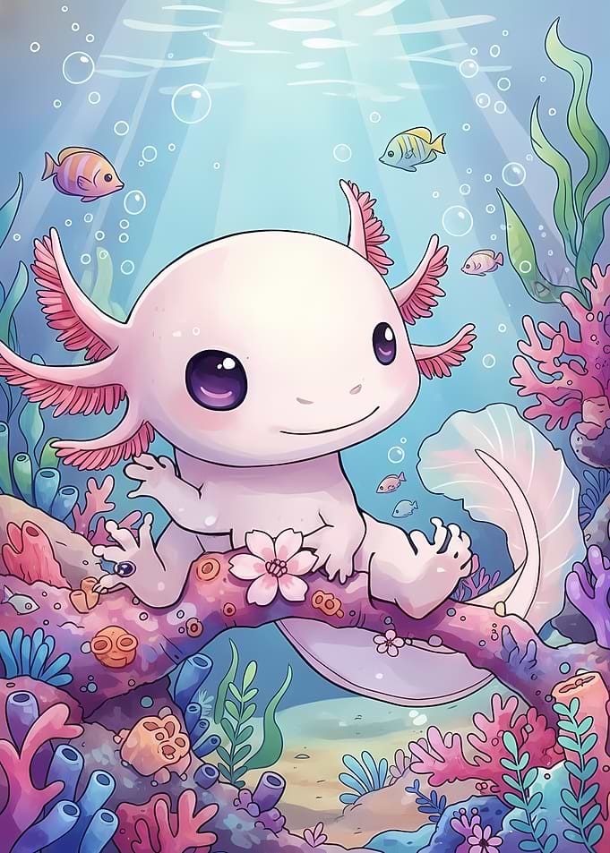 Cute Axolotl Underwater Scene