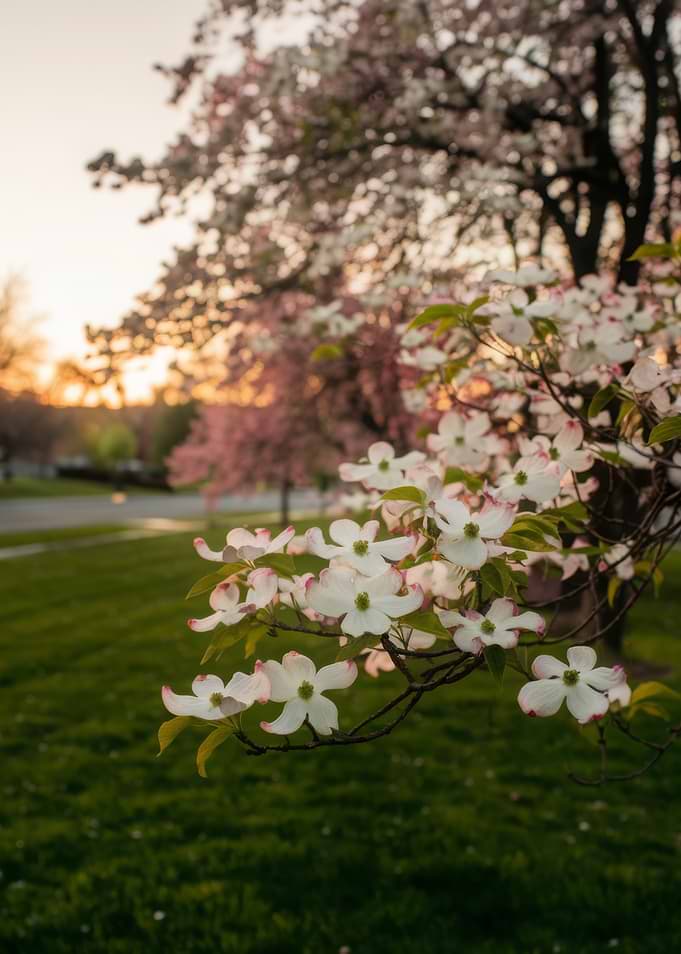 Spring Dogwood Blossoms at Sunset