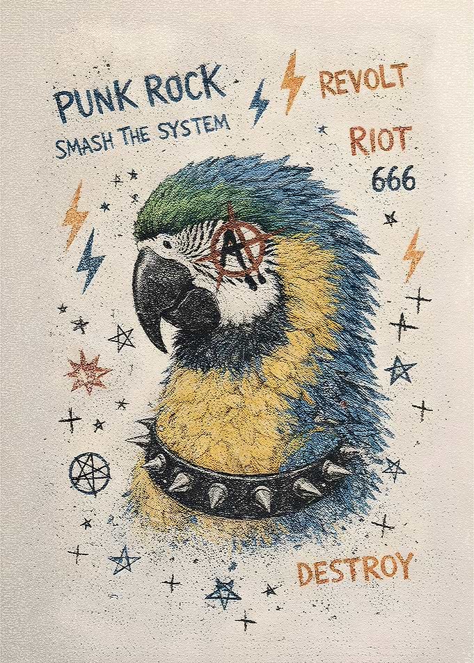 Punk Rock Parrot with Anarchy Symbol