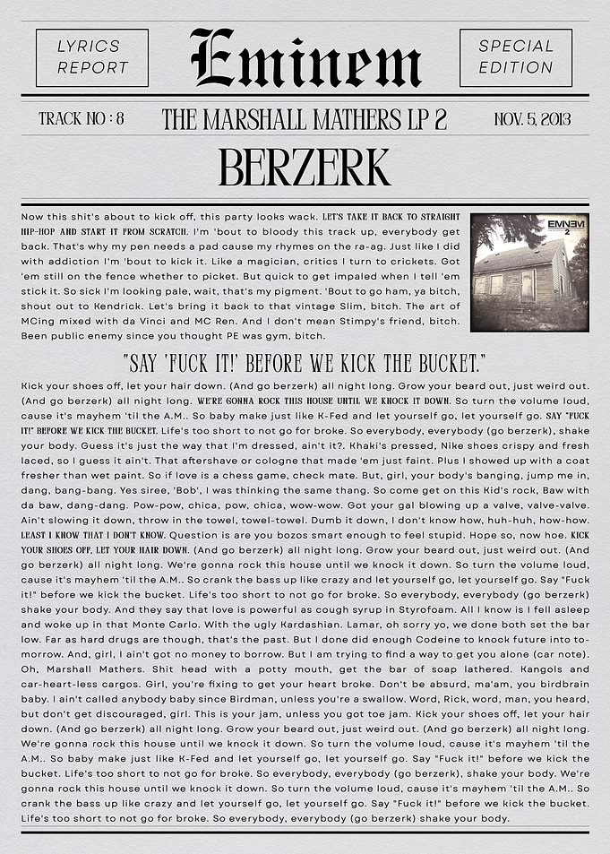 Eminem Berzerk Newspaper Style