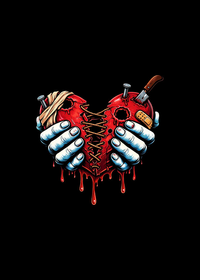Broken Heart with Knife and Bandages