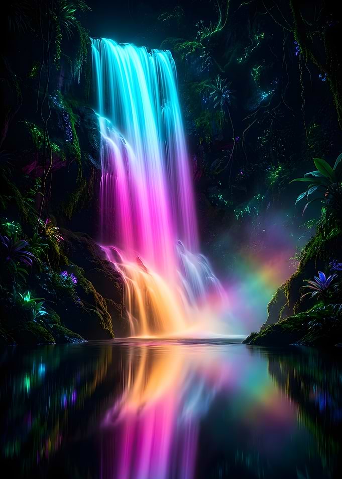 Enchanted Waterfall with Rainbow Mist