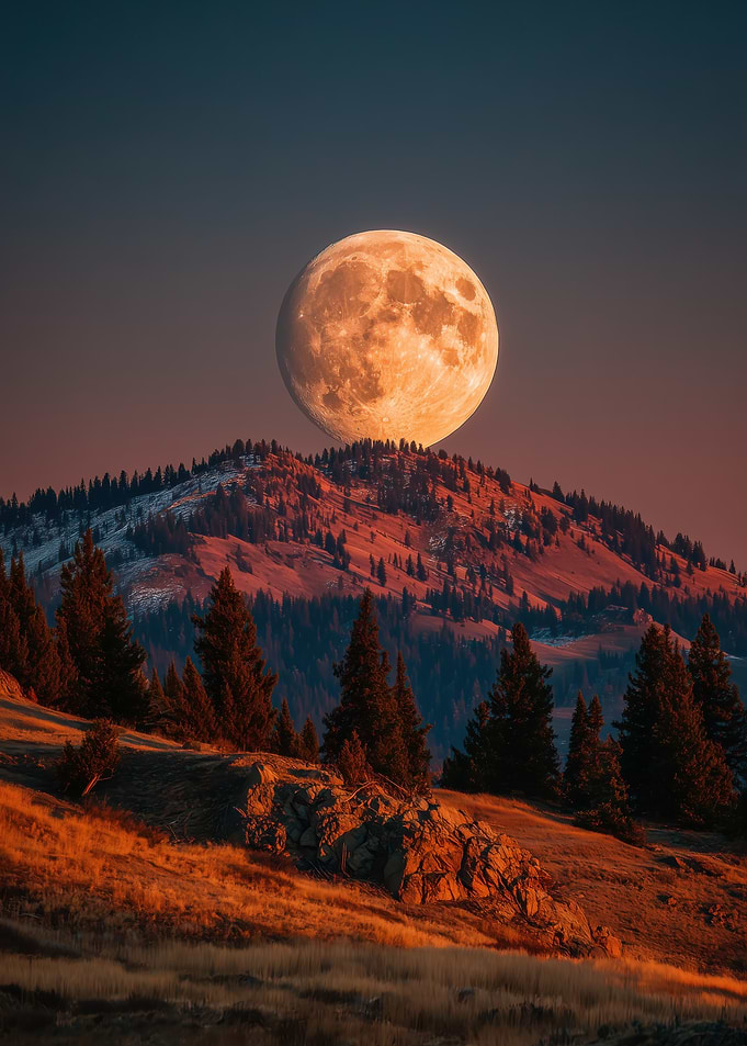 Full Moon Over Mountain Landscape