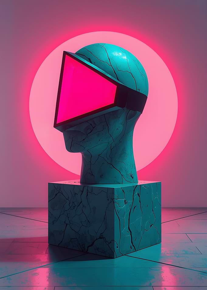 Futuristic Head Sculpture with Neon Glow