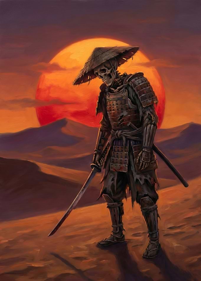 Skeleton Samurai in Desert Sunset