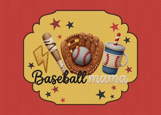 Baseball Mama with Bat, Glove, and Drink