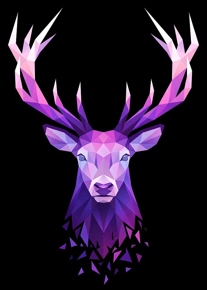 Geometric Purple Deer Head