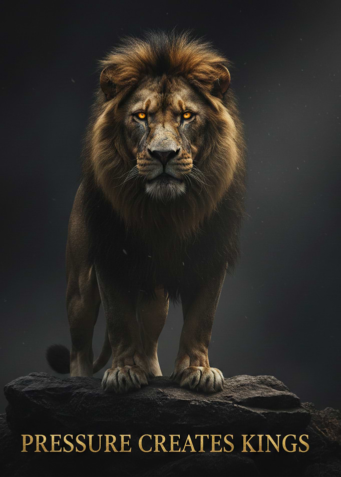 Lion Wall Art - PRESSURE CREATES KINGS Motivational Poster, Inspirational Animal Quote, Displate Decor.