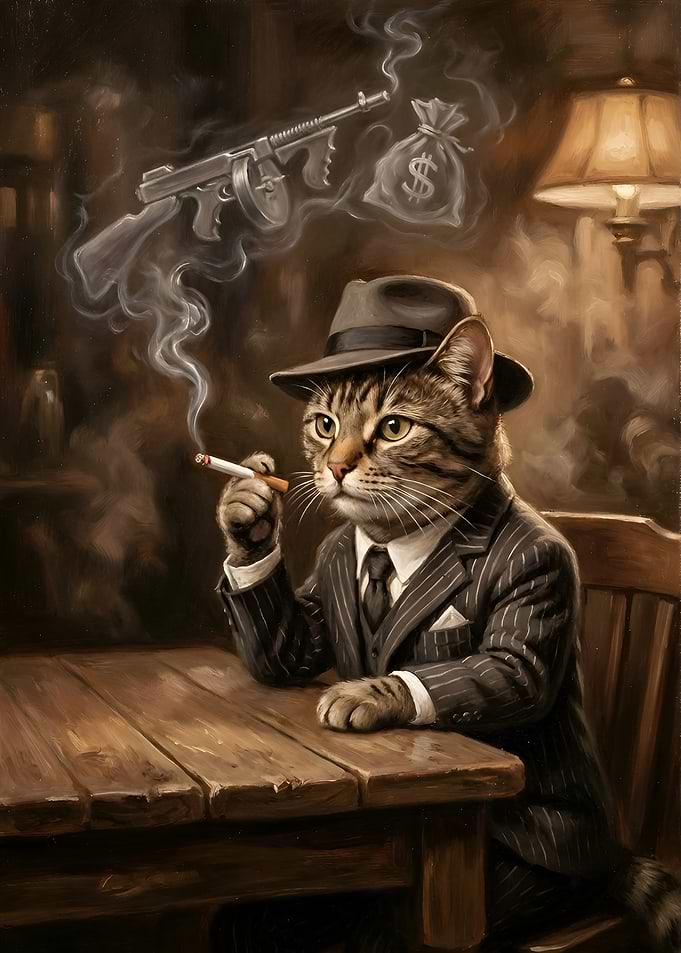Gangster Cat Smoking with Gun and Money