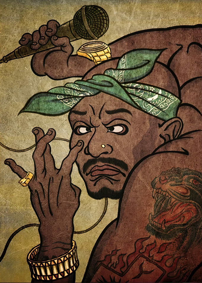 Tupac Shakur with Microphone and Tattoo