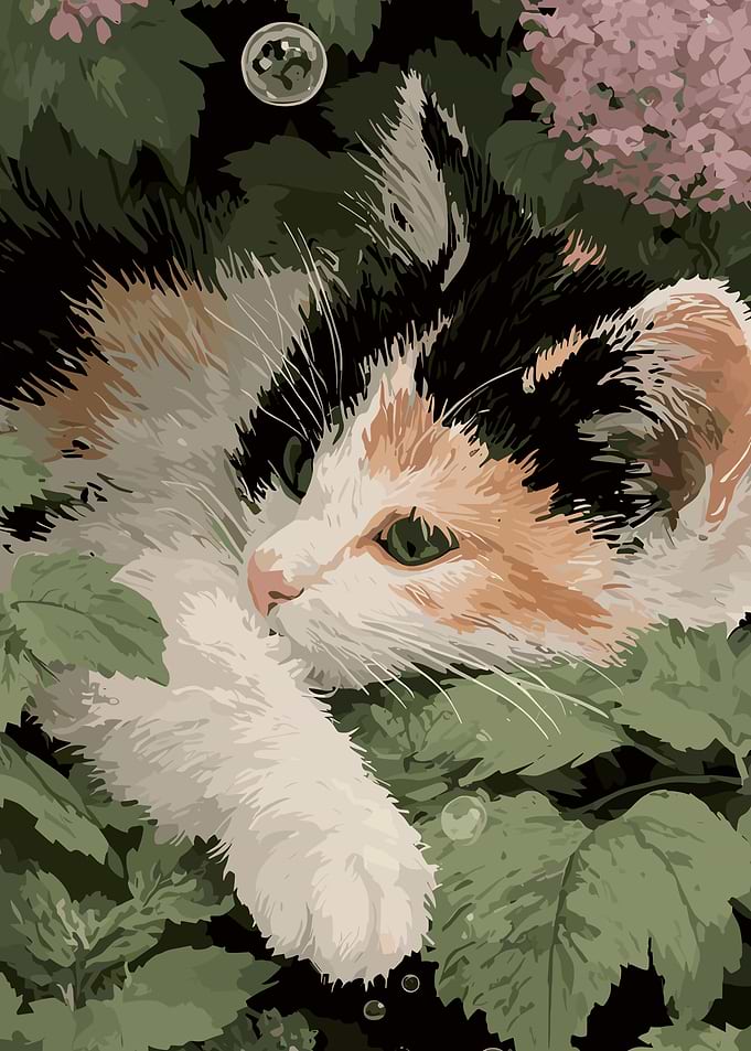 Calico Cat in Greenery