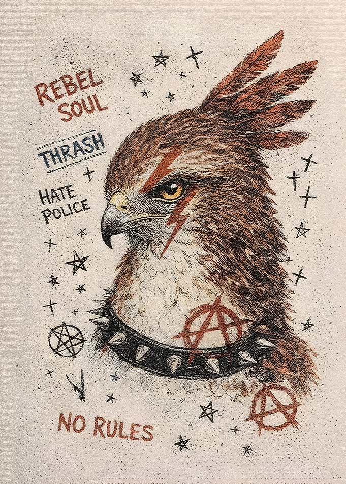 Punk Hawk with Anarchy Symbols