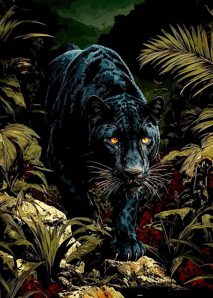 Black Panther in a Dark Jungle
