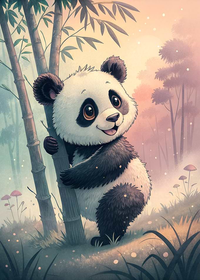 Cute Panda in Bamboo Forest