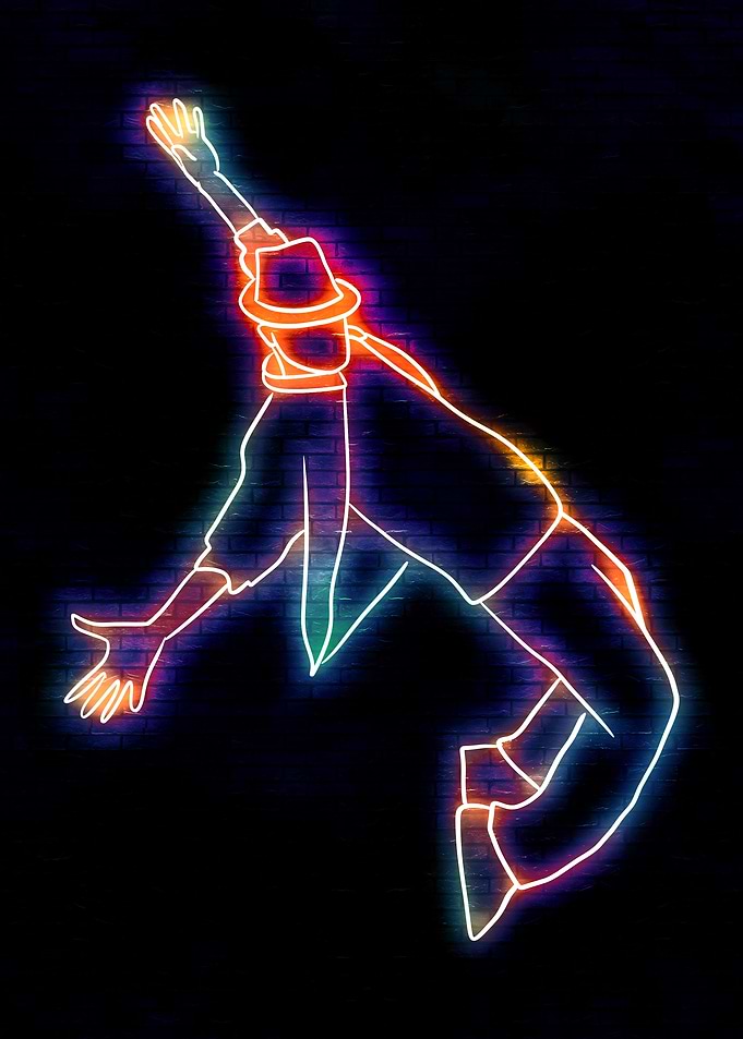 Neon Dancer on Brick Wall