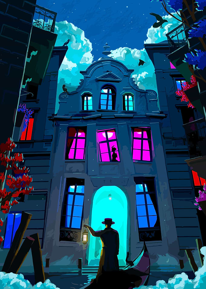 Mysterious Nighttime Canal Scene