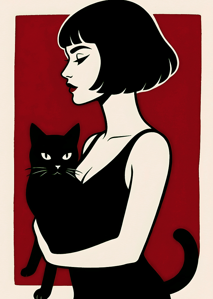Woman Holding Black Cat