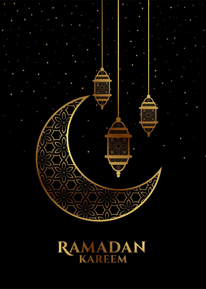Ramadan Kareem Crescent Moon and Lanterns