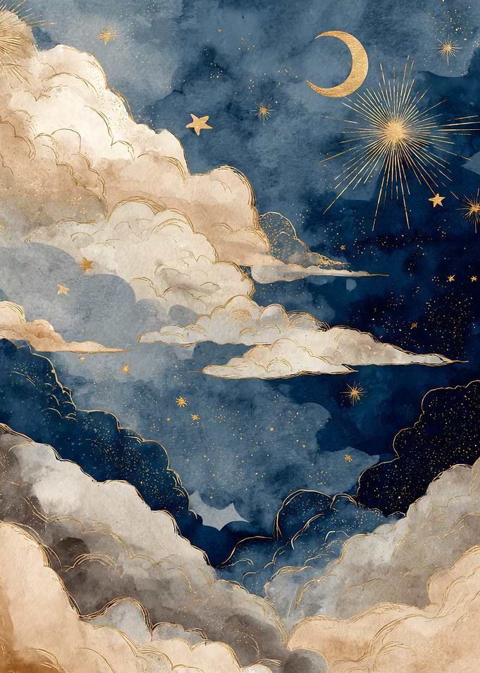 Celestial Night Sky with Clouds