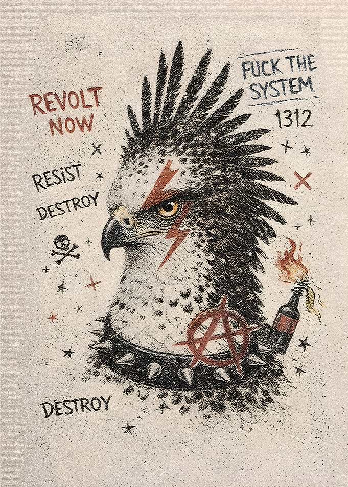 Rebellious Eagle with Anarchy Symbol