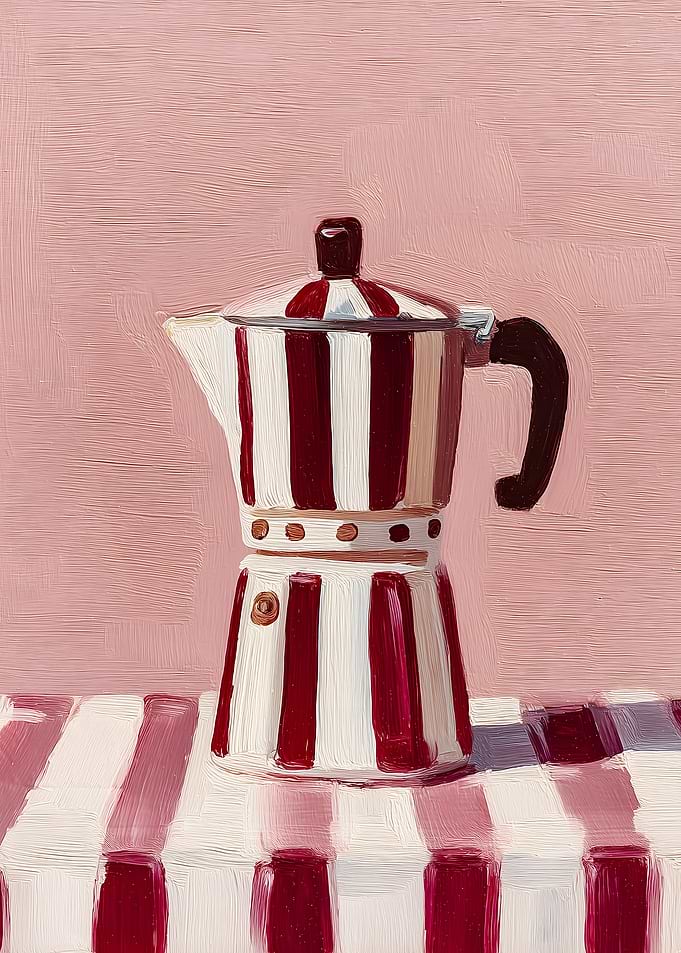 Striped Moka Pot on Tablecloth