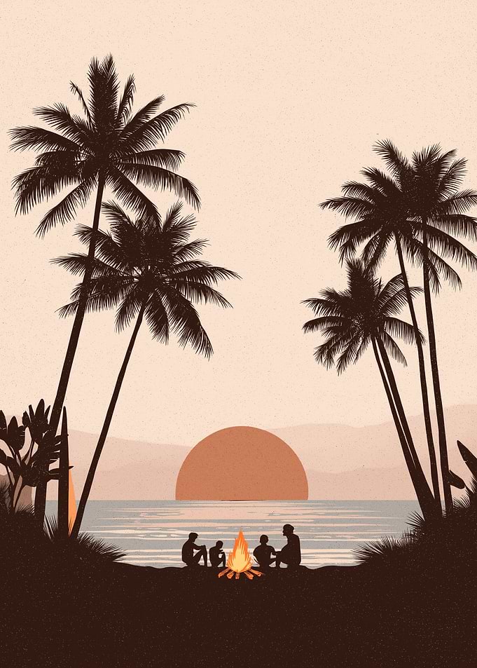 Tropical Sunset Beach Bonfire