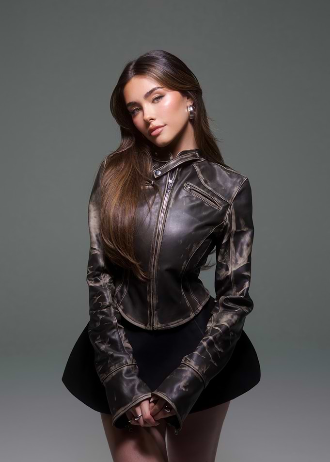 Fashionable madison beer in Leather Jacket