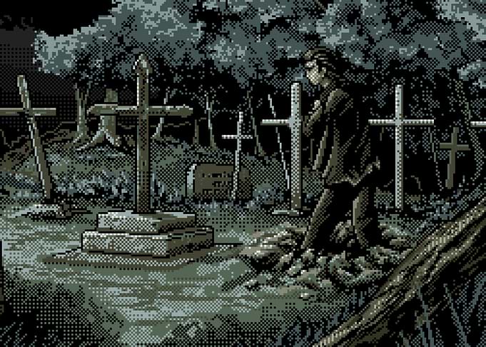 Gothic Cemetery Scene with Figure