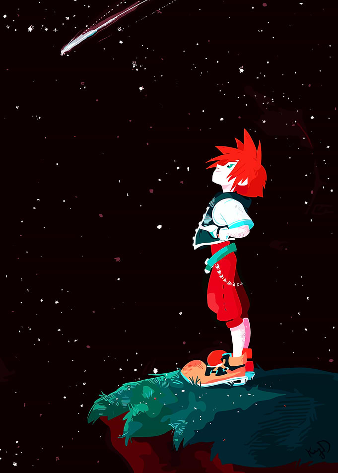 Sora looking at a shooting star kingdom hearts