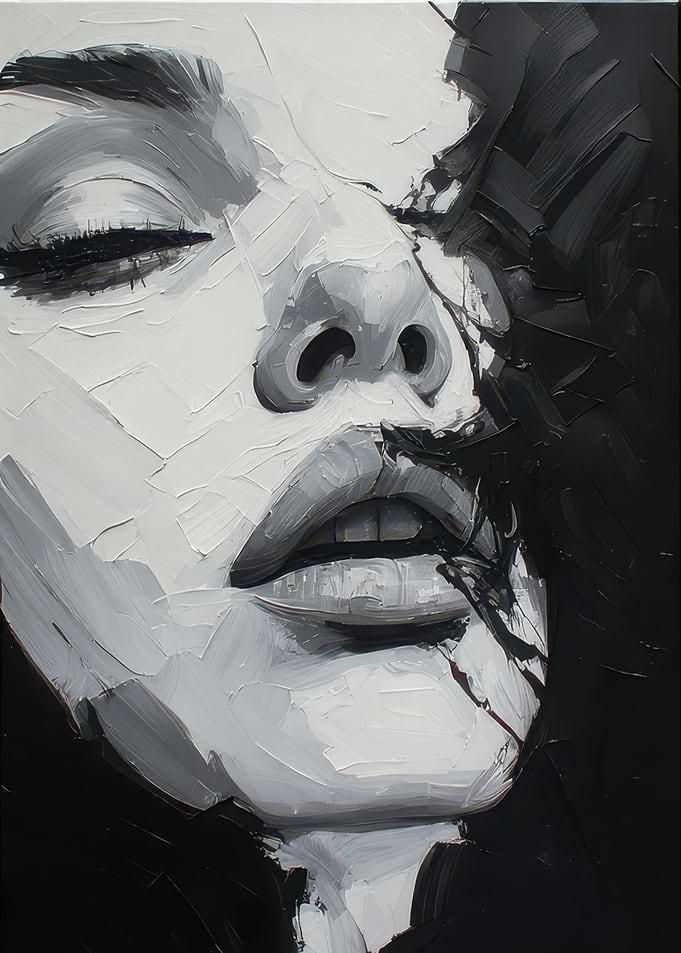 Elegant woman portrait with expressive face in black and white