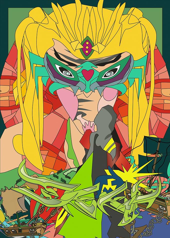 Vibrant Abstract Character with Geometric Elements