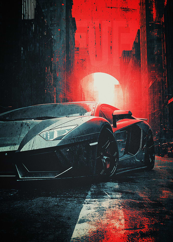 Cybercar Car in Neon City Poster