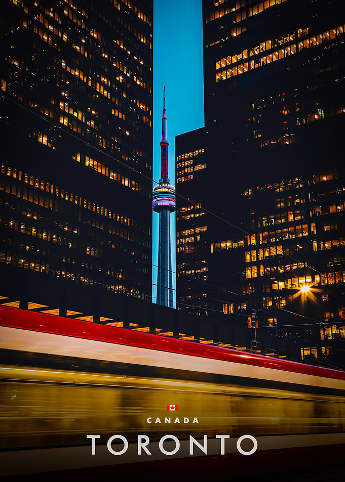 Toronto Cityscape at Night with CN Tower